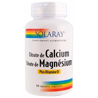 Solaray Citrate de Calcium Citrate de Magn?sium 90 Vitamine D Capsules V?g?tales