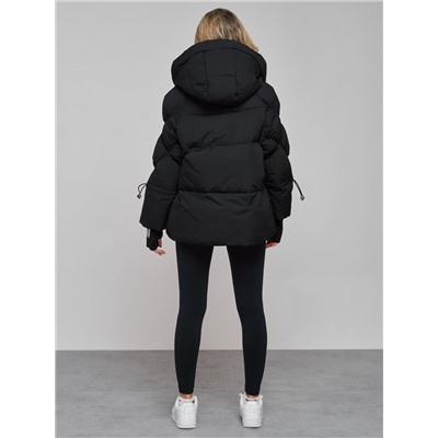 Зимняя женская куртка модная с капюшоном черного цвета 52306Ch