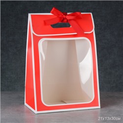 Коробка складная 21х13х30 см для цветов с окном / LH527-20 /уп 10/500/красный