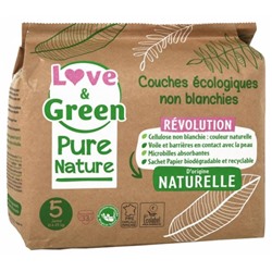 Love and Green Couche ?cologique Pure Nature 33 Couches Taille 5 Junior (11 ? 25 kg)
