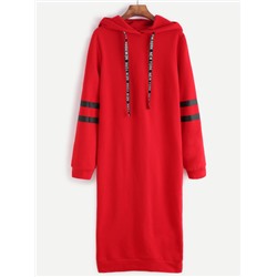 Красное модное платье-свитшот с капюшоном