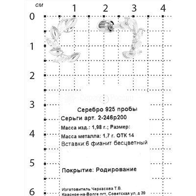 Серьги-пусеты из серебра с фианитами родированные