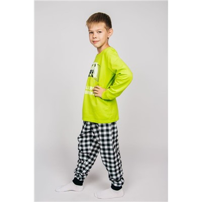 Пижама с брюками для мальчика 92208 Салатовый/черная клетка
