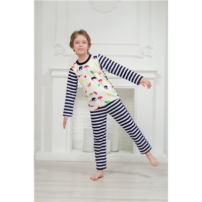 Пижама детская из джемпера и брюк без манжет из интерлока Сафари темно-синий полоса