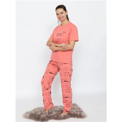 Пижама женская (футболка, брюки) Коралловый