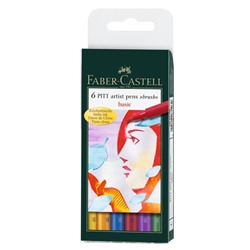 Капиллярные ручки Pitt Artist Pen Brush, основные цвета, в пластиковом футляре, 6 шт