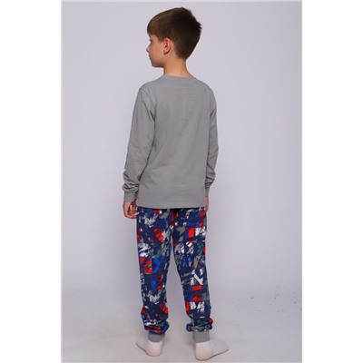 Пижама с брюками для мальчика Ребус Серый+синий