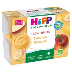 HiPP 100% Fruits Pommes Bananes d?s 4-6 Mois Bio 4 Pots